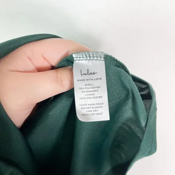 Lulus NWOT Cowl Neck Satin Asymmetrical Midi Dress Green Size M - Picture 5 of 5